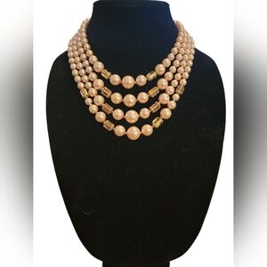 Vintage Four Strand Beaded Necklace Signed Japan